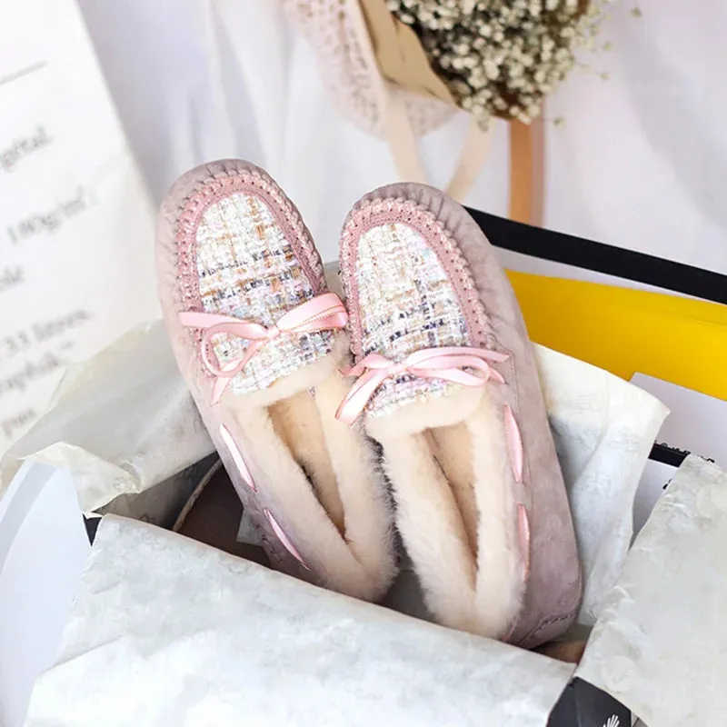 100% Natural Fur Women Shoes Soft Genuine Leather Moccasins Winter Mother Loafers Leisure Flats Female Driving Casual Footwear