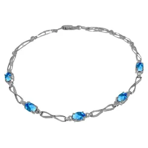 1.16 Carat 14K Solid White Gold Tennis Bracelet Blue Topaz Diamond