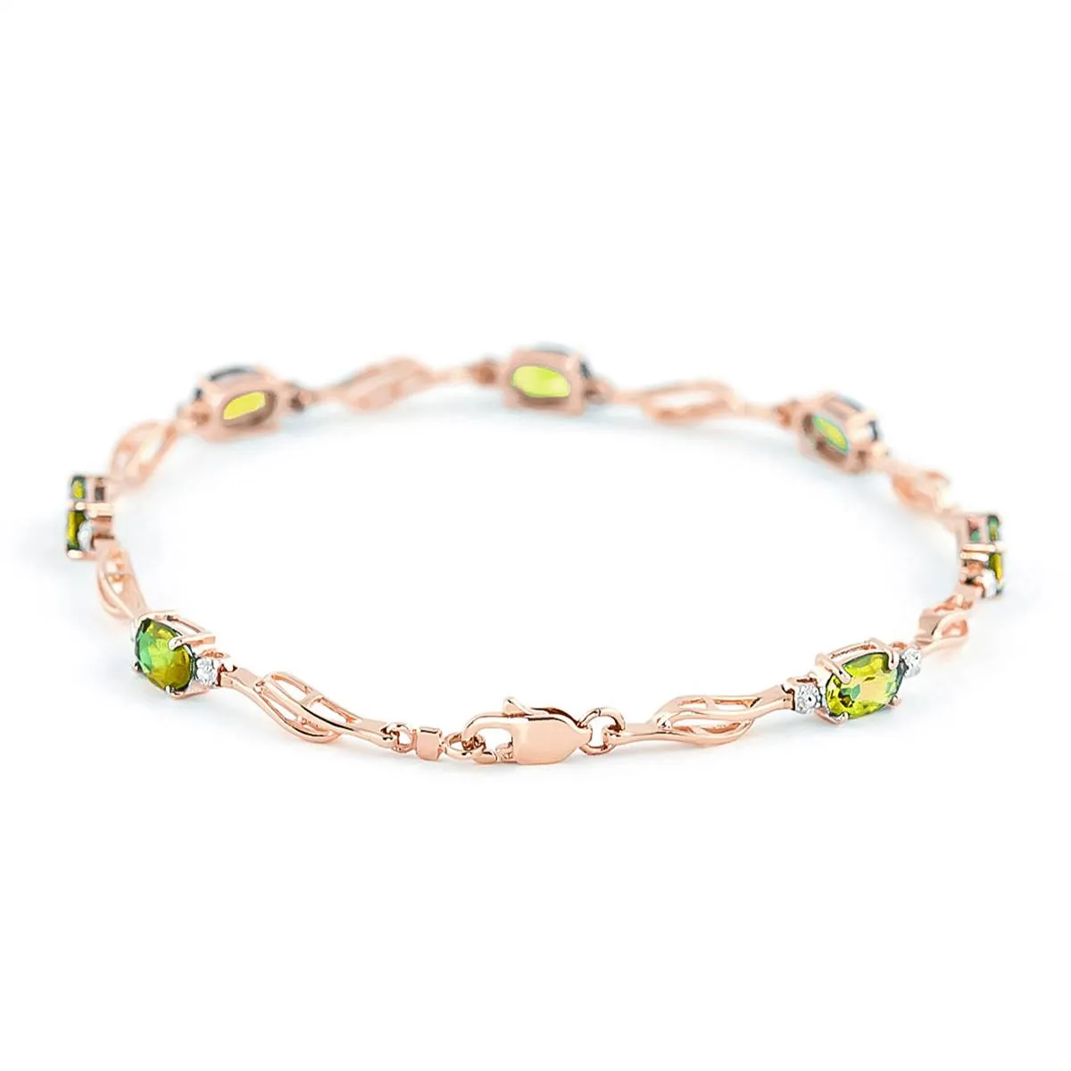 14K Solid Rose Gold Tennis Bracelet Peridot & Diamond Gemstone