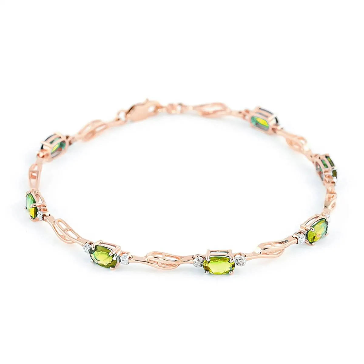 14K Solid Rose Gold Tennis Bracelet Peridot & Diamond Gemstone