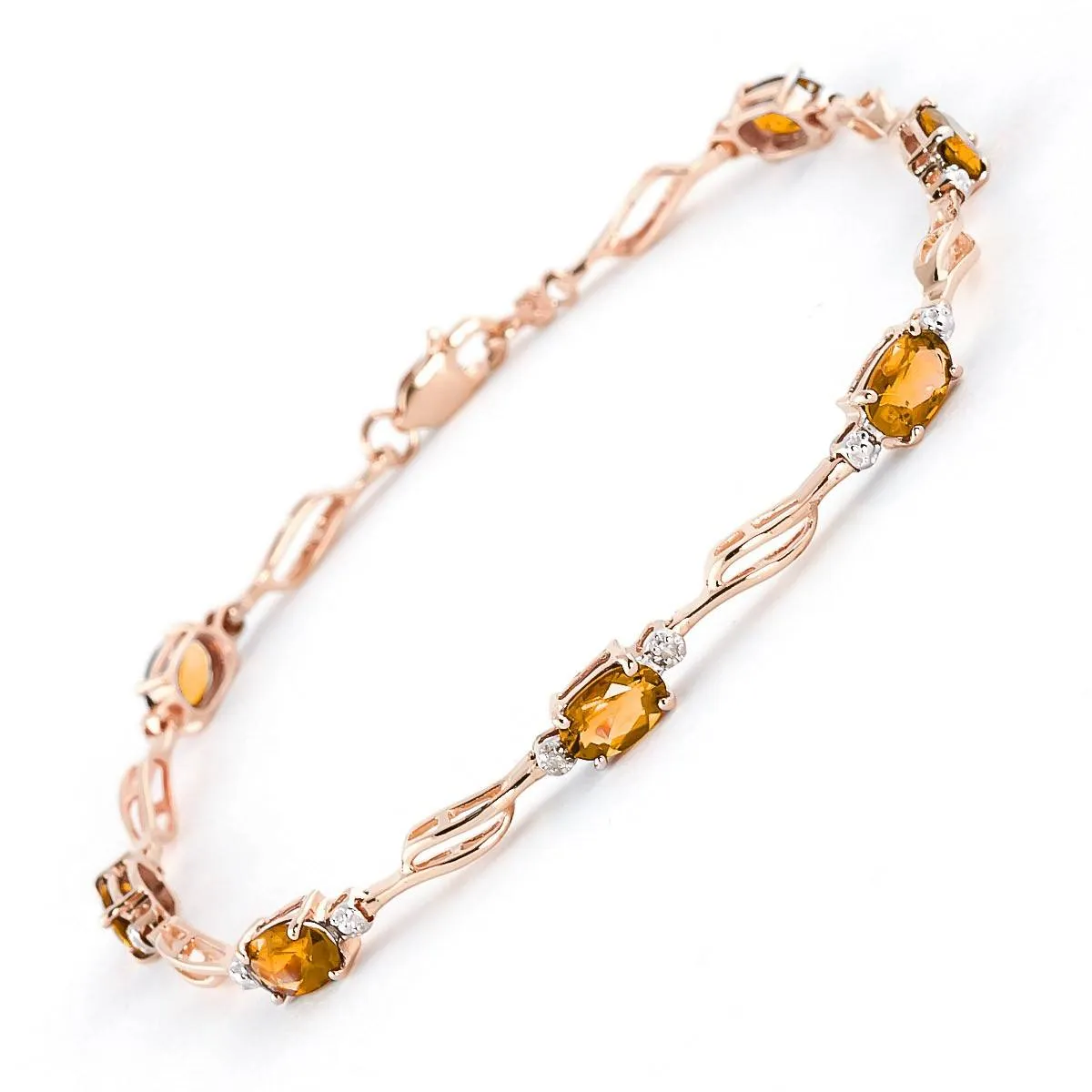 14K Solid Rose Gold Tennis Bracelet w/ Citrine & Diamond