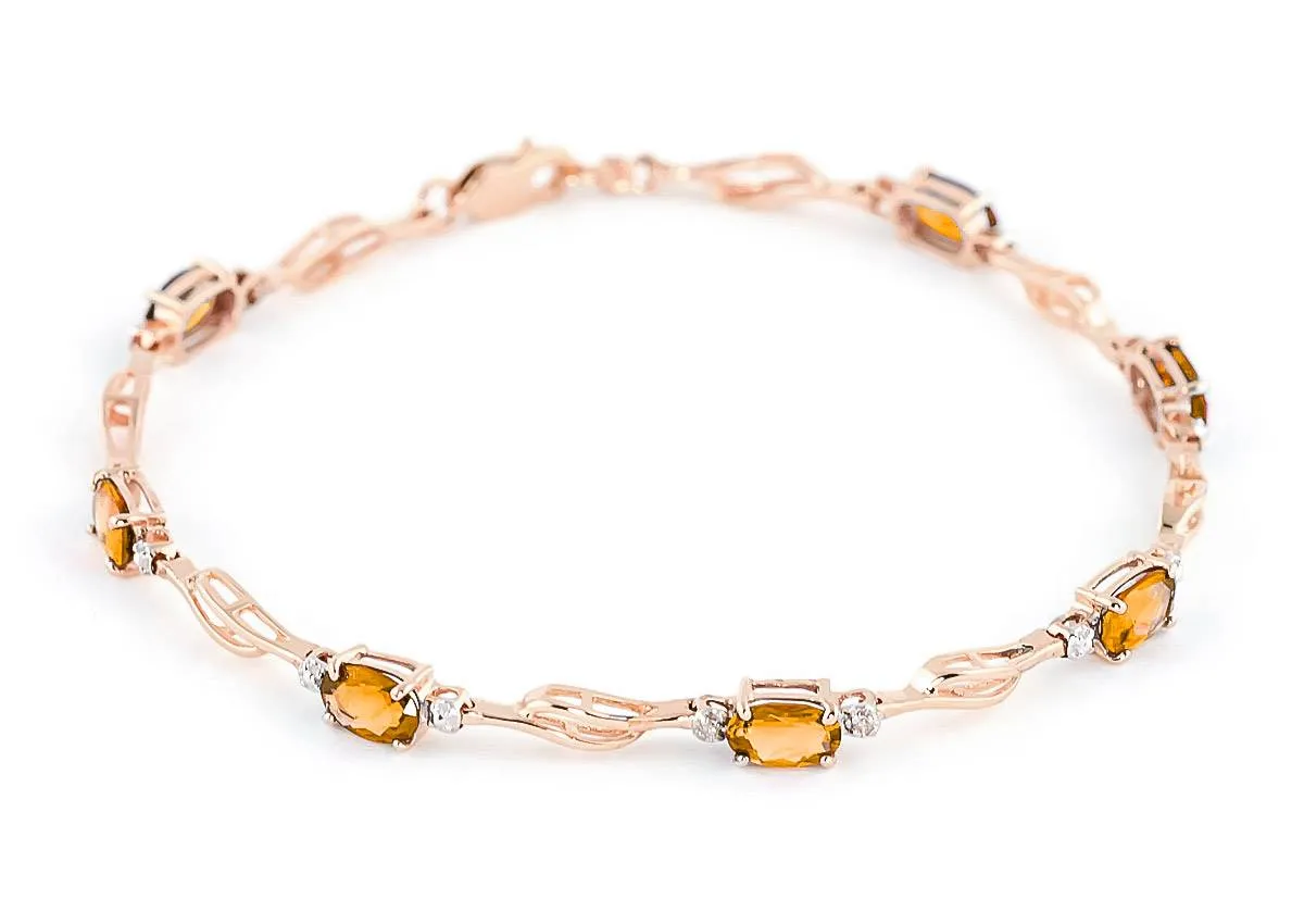 14K Solid Rose Gold Tennis Bracelet w/ Citrine & Diamond