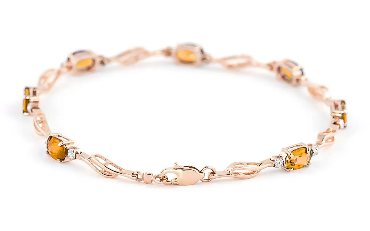 14K Solid Rose Gold Tennis Bracelet w/ Citrine & Diamond