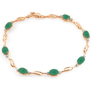 14K Solid Rose Gold Tennis Bracelet w/ Emeralds & Diamonds