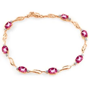 14K Solid Rose Gold Tennis Bracelet w/ Pink Topaz & Diamonds