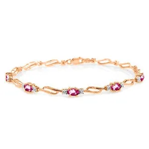 14K Solid Rose Gold Tennis Bracelet w/ Pink Topaz & Diamonds