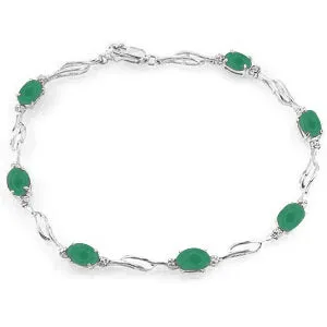 14K Solid White Gold Tennis Bracelet w/ Emeralds & Diamonds