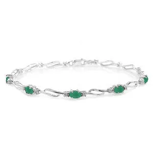 14K Solid White Gold Tennis Bracelet w/ Emeralds & Diamonds