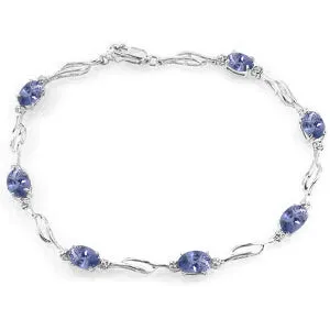 14K Solid White Gold Tennis Bracelet w/ Tanzanite & Diamonds