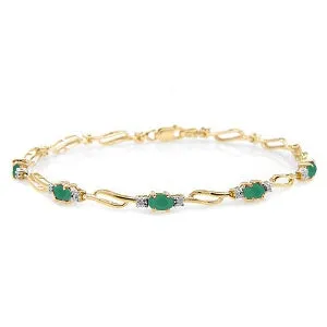 14K Solid Yellow Gold Tennis Bracelet w/ Emeralds & Diamonds