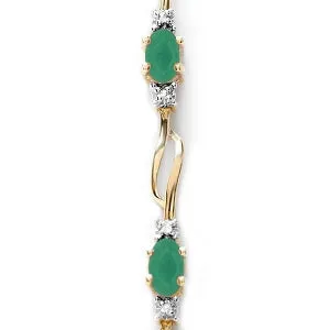 14K Solid Yellow Gold Tennis Bracelet w/ Emeralds & Diamonds