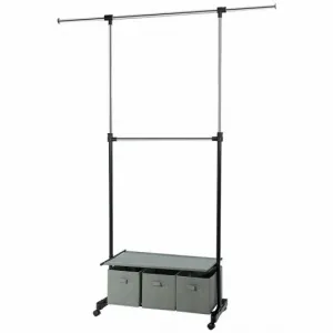 2-Rod Adjustable Garment Rack with Shelf & Storage Boxes