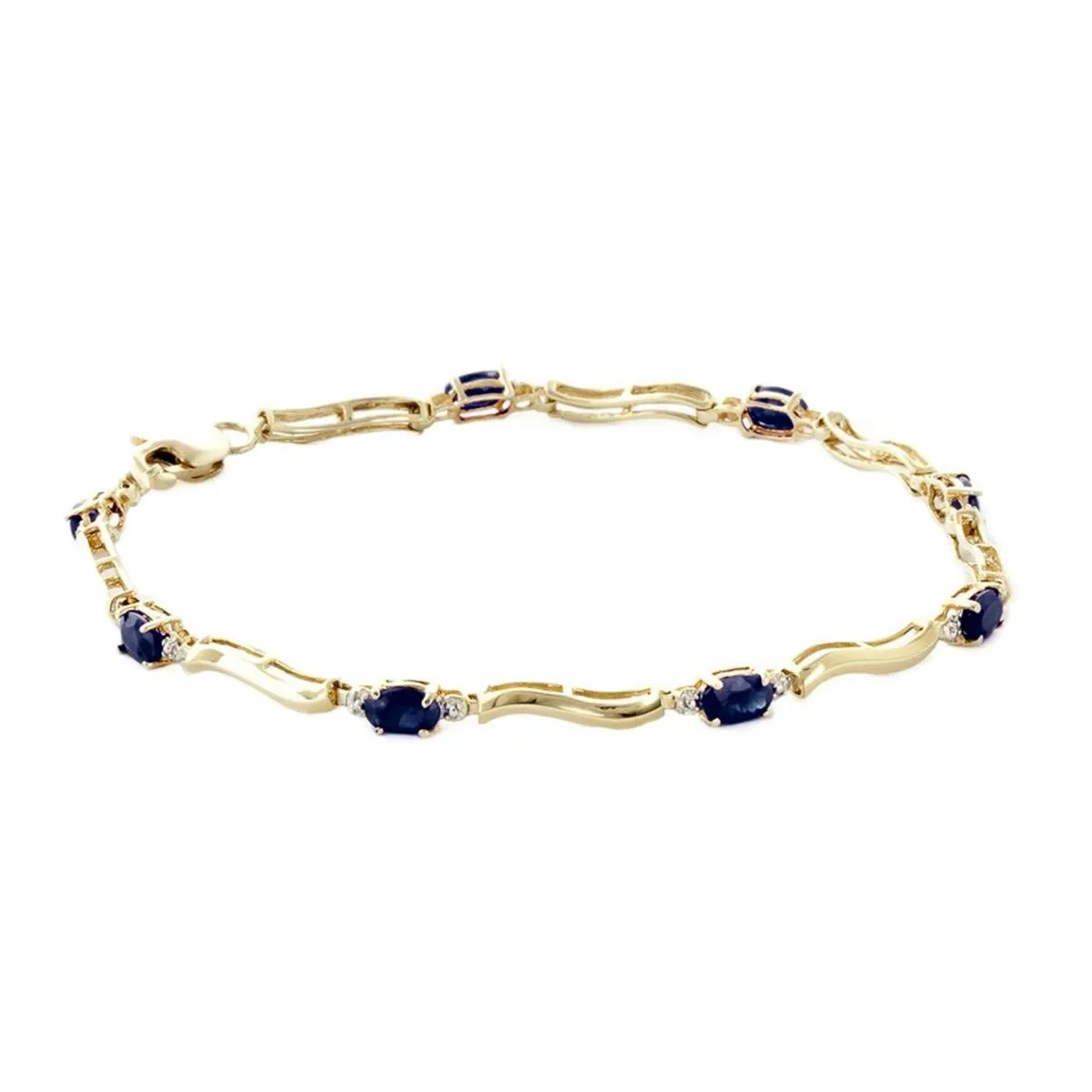 2.01 Carat 14K Solid Yellow Gold Tennis Bracelet Diamond Sapphire