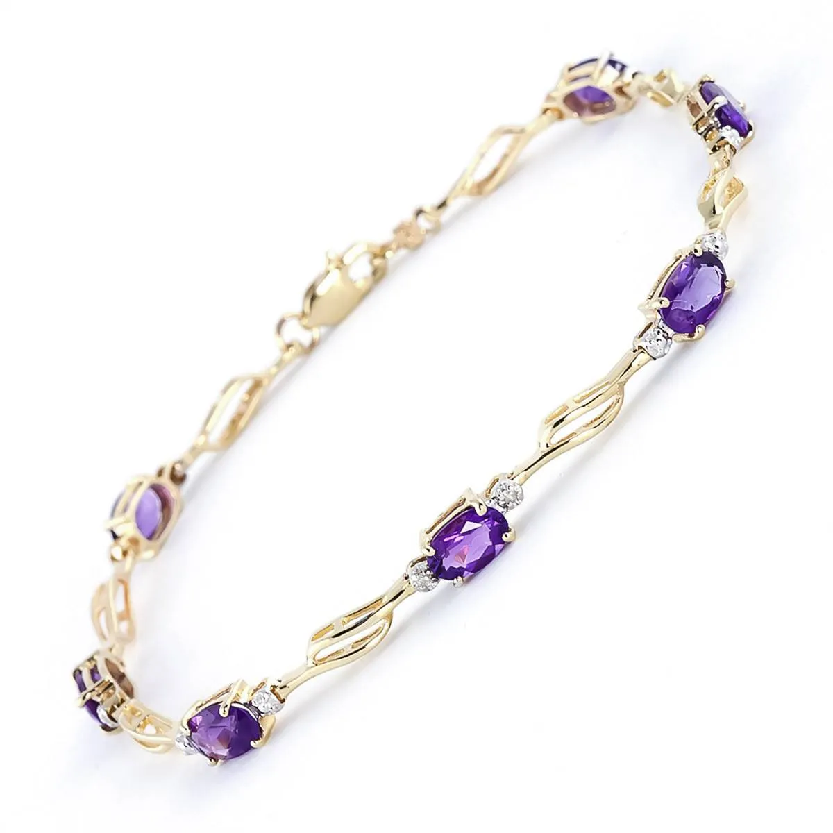 2.96 Carat 14K Solid Yellow Gold Tennis Bracelet Amethyst Diamond