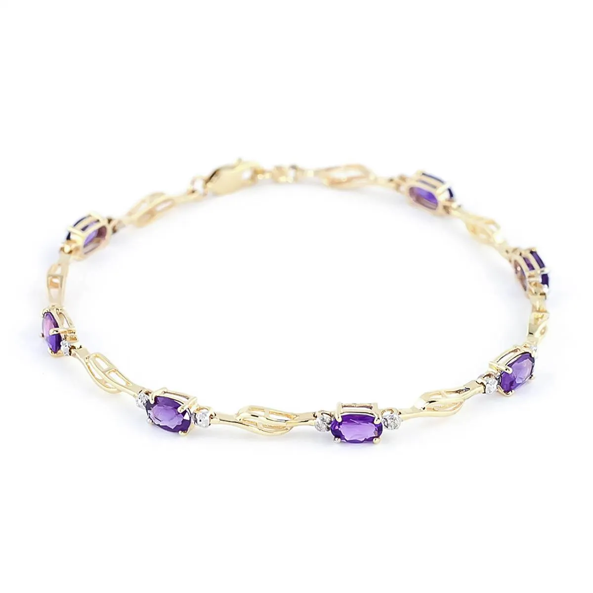 2.96 Carat 14K Solid Yellow Gold Tennis Bracelet Amethyst Diamond