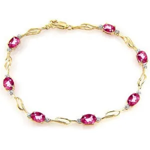 3.39 Carat 14K Solid Yellow Gold Tennis Bracelet Pink Topaz Diamond