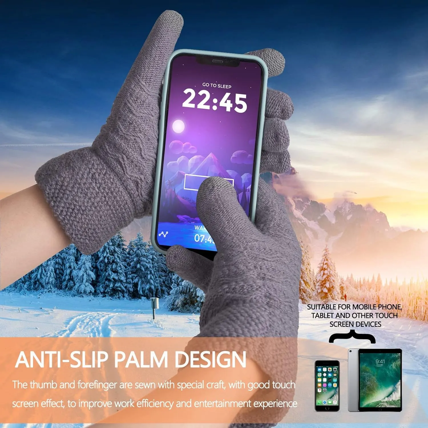 3Pcs Winter Women Beanie Hat Scarf and Touch Screen Gloves Sets