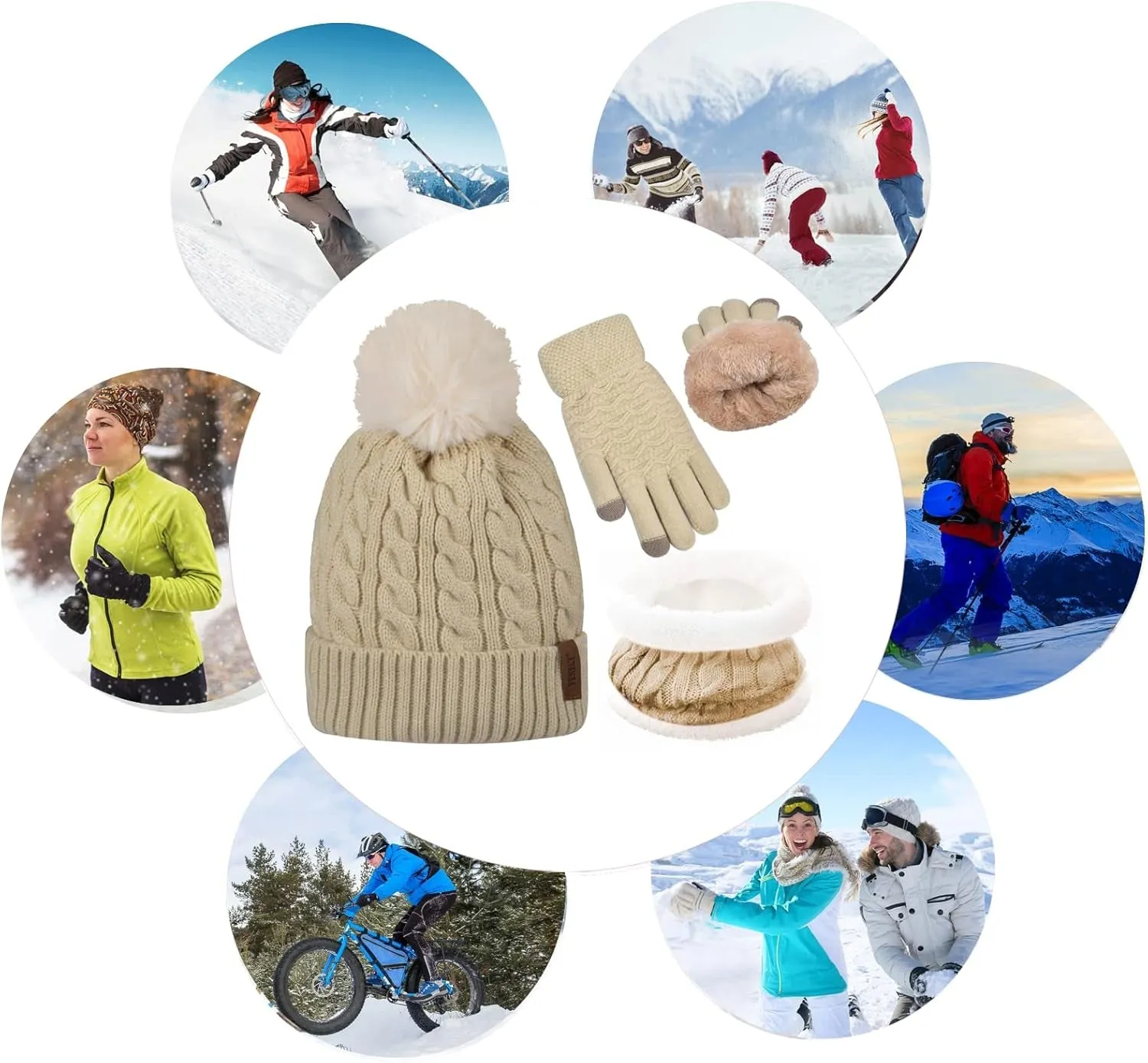 3Pcs Women's Winter Beanie, Hat Scarf and Touch Screen Gloves Sets