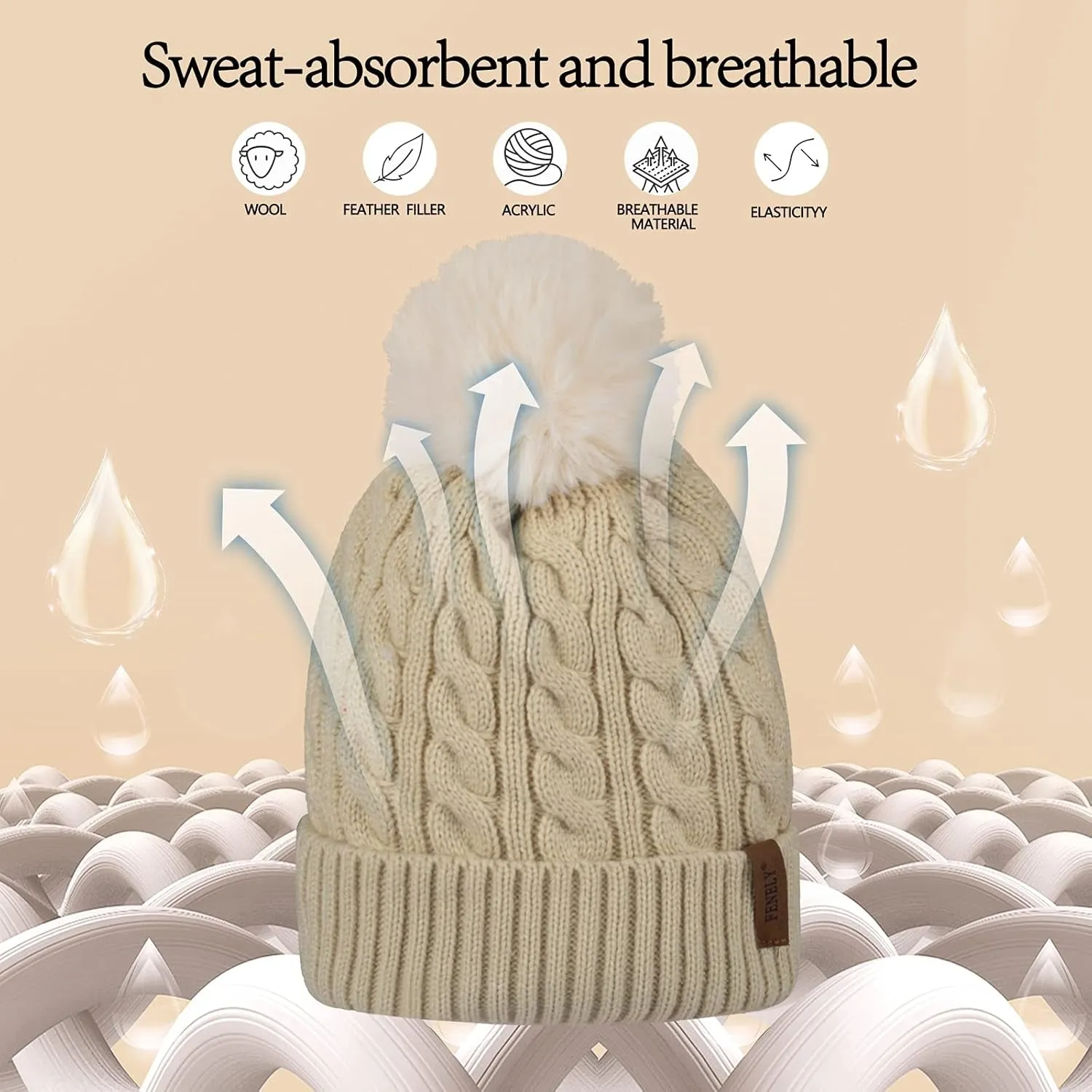 3Pcs Women's Winter Beanie, Hat Scarf and Touch Screen Gloves Sets