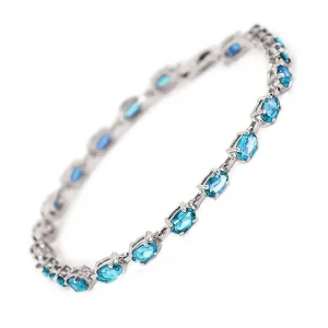 5.5 Carat 14K Solid White Gold Tennis Bracelet Blue Topaz