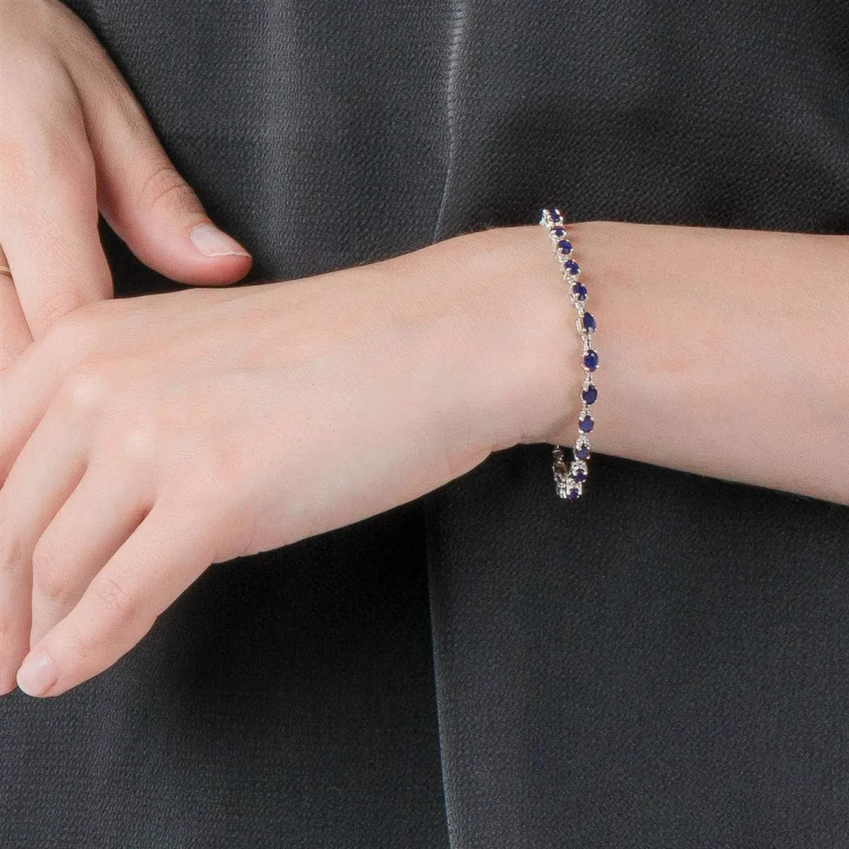8 Carat 14K Solid White Gold Tennis Bracelet Natural Sapphire