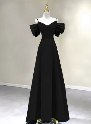 A-line Chiffon Black Off Shoulder Sweetheart Prom Dress, Black Chiffon Party Dress