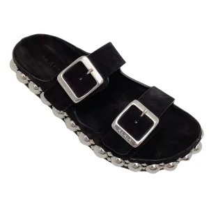 Alaia Black Suede Two Strap Sandal with Large Silver Studs