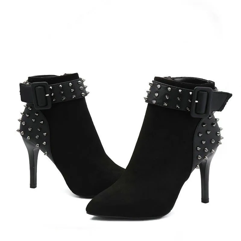 All Black Rivet Accented Ankle Boots