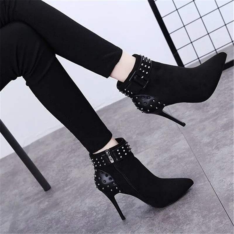 All Black Rivet Accented Ankle Boots