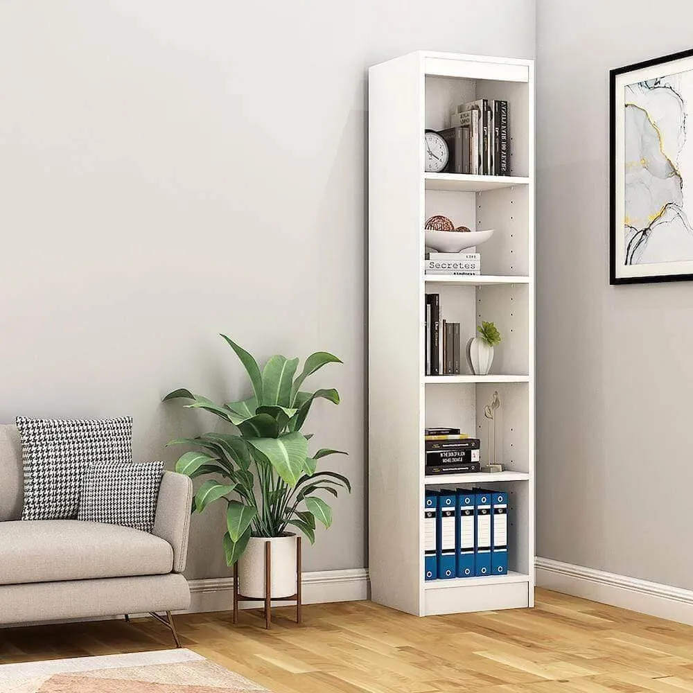 Alpha Modern Bookshelf, 67 inch high Tower, Trendy Frosty White Finish