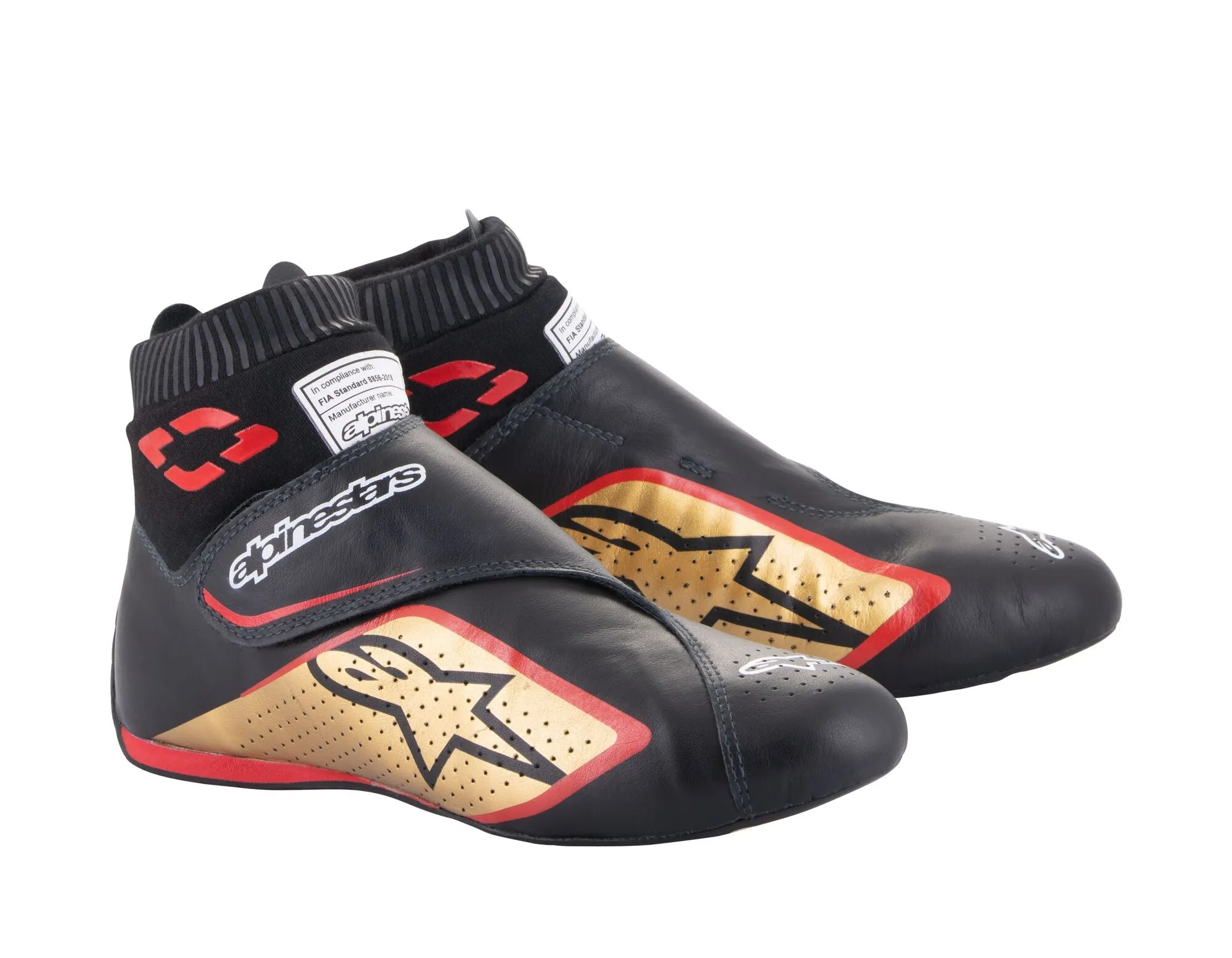 ALPINESTARS 2716022_1593_10 SUPERMONO V2 Racing shoes, FIA 8856-2018, black/gold/red, Size 43