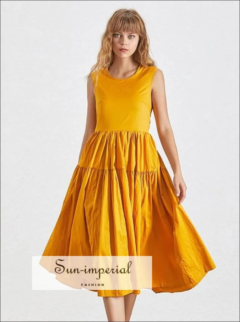 Aspen Dress- Summer Vintage Backless Midi Women Dress O Neck High Waist a Line Dress