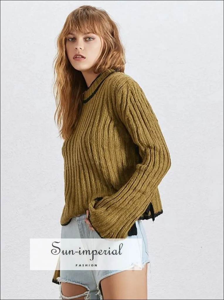 Avi Sweater - Autumn Knitted Pullover Sweater for Women O Neck Flare Sleeve