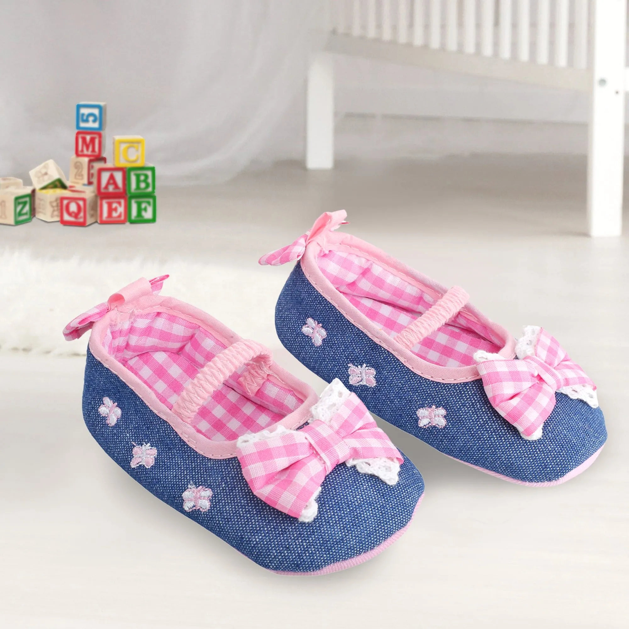 Baby Moo Butterfly Bow Pink And Blue Booties