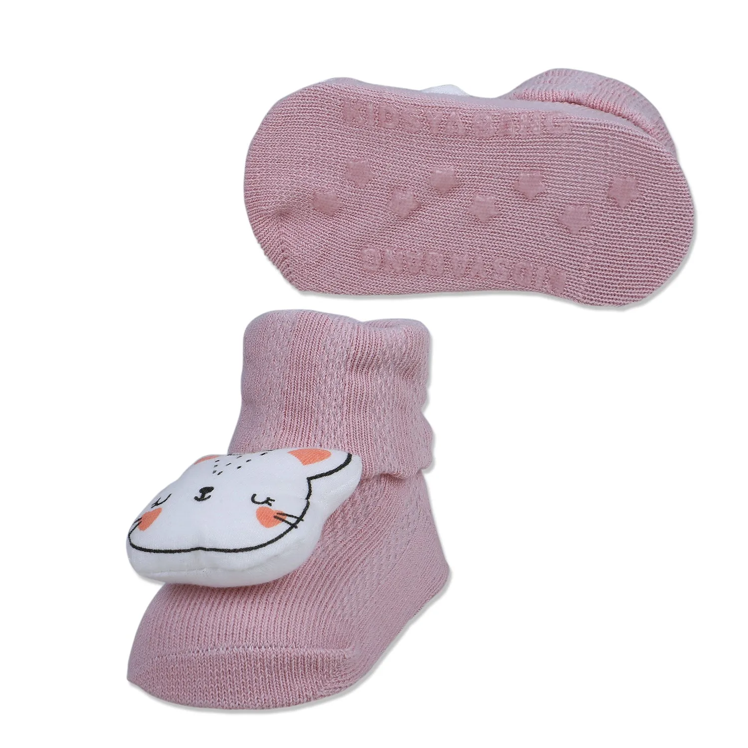 Baby Moo Cute Bunny Cotton Anti-Skid 3D Socks - Pink