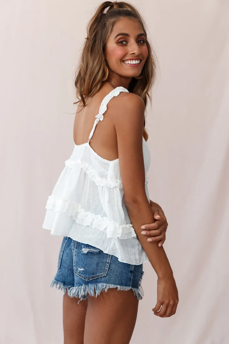 Babydoll Frill Shoulder Strap Top White