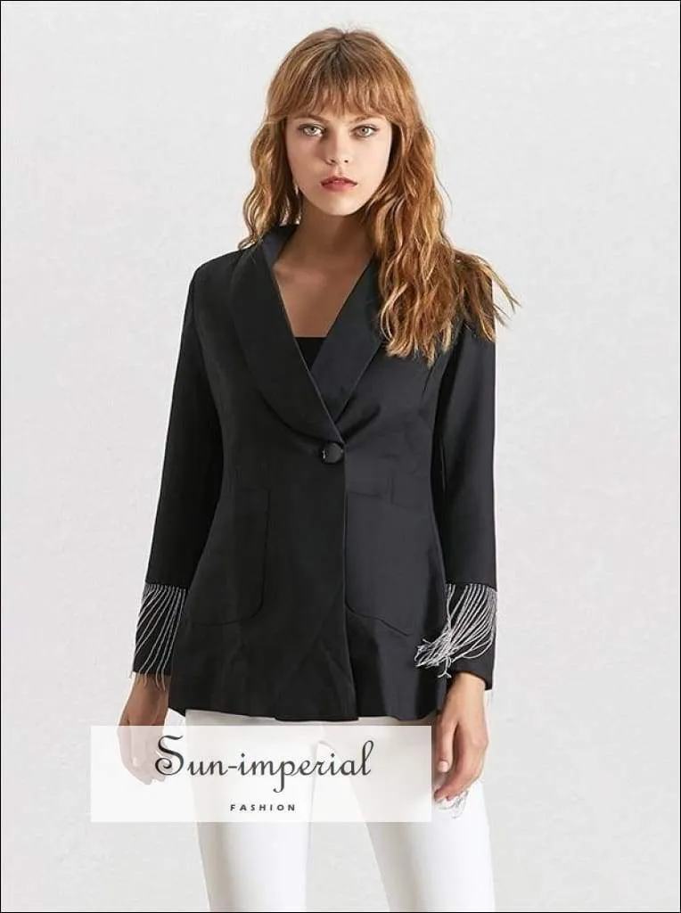 Backless Blazer - Women Long Sleeve Black Blazer