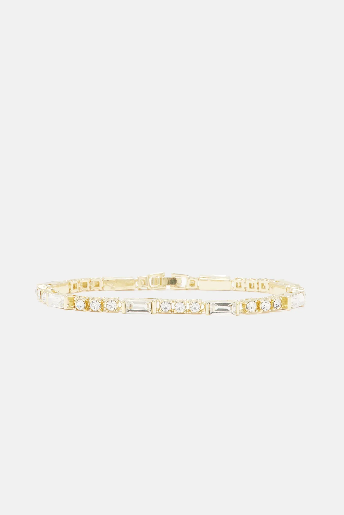 Baguette And Tennis Chain Bracelet - Gold