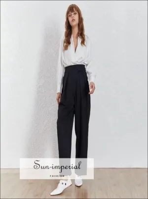 Bailey Pants - Solid High Waist Wide Leg Trousers for Women