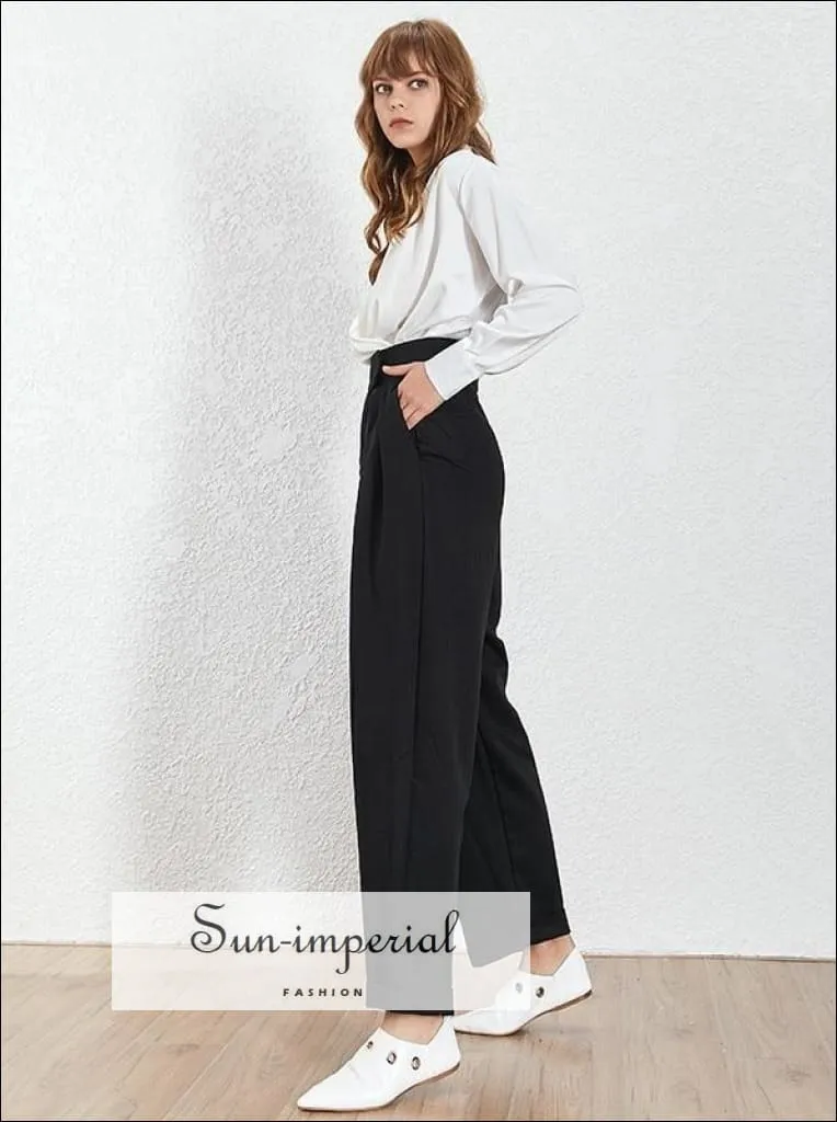 Bailey Pants - Solid High Waist Wide Leg Trousers for Women