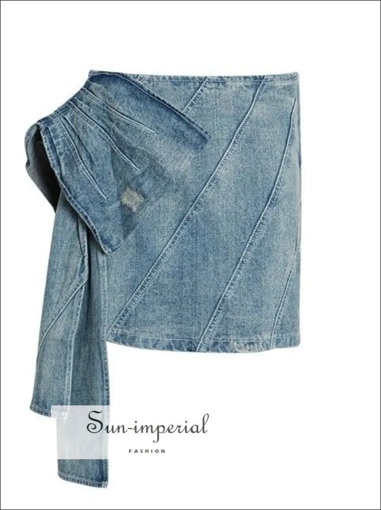 Beatrice Skirt - Solid High Waist Denim Skirt Slim Cut Asymmetrical Mini Tie Dye Jeans Skirt