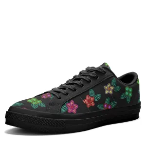 Berry Flowers Black Aapisi Low Top Canvas Shoes Black Sole