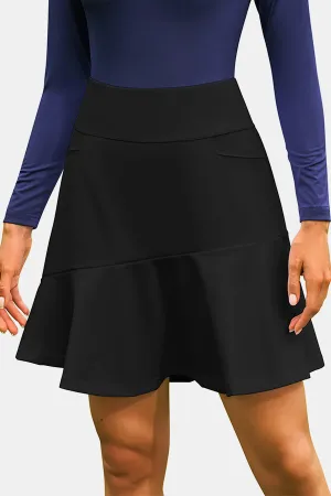 Black 19" Knee-Length Tennis Golf Ruffle Miniskirt