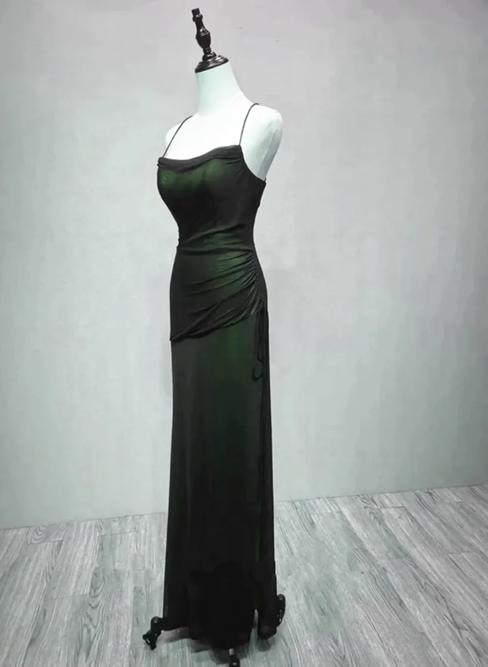 Black and Green Straps Long Formal Dress, Long Evening Party Dress Prom Dress