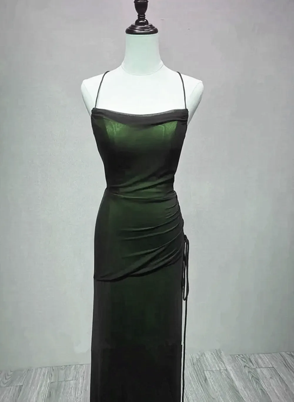 Black and Green Straps Long Formal Dress, Long Evening Party Dress Prom Dress