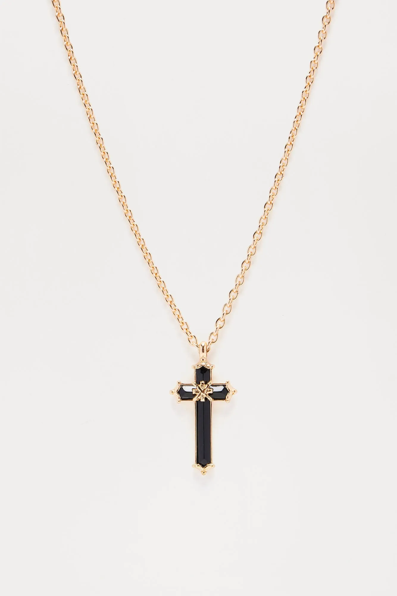 Black Cross Necklace - Gold