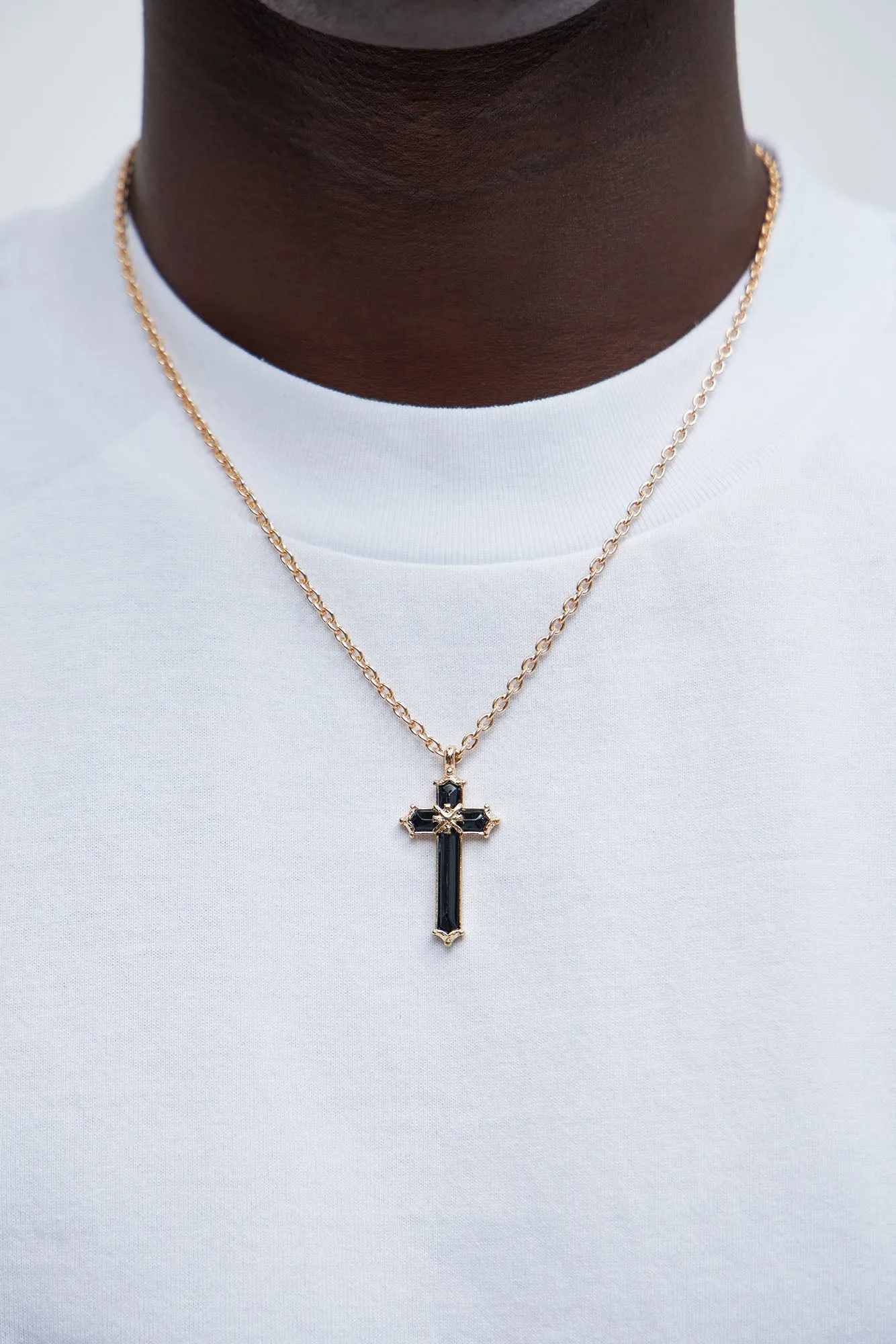 Black Cross Necklace - Gold