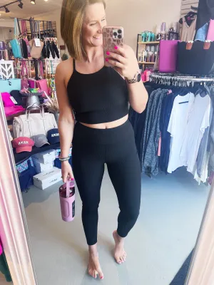 Black Ribbed Cropped Bra Top