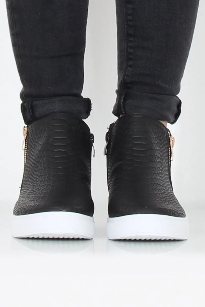 Black Snakeskin Hightop Trainer - Tracey