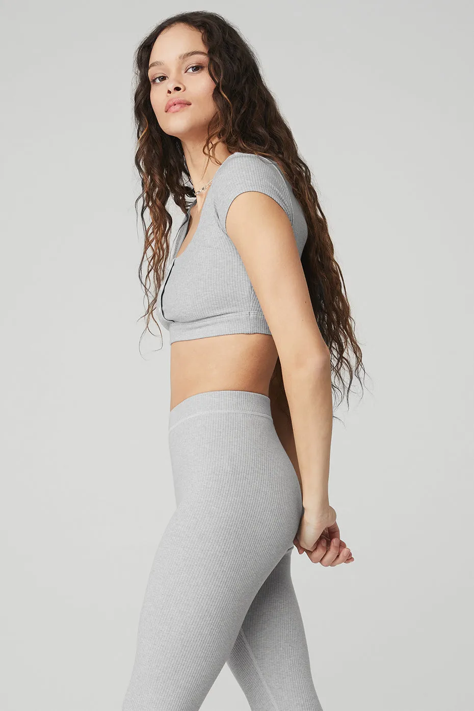 Blissful Henley Bra Top - Athletic Heather Grey